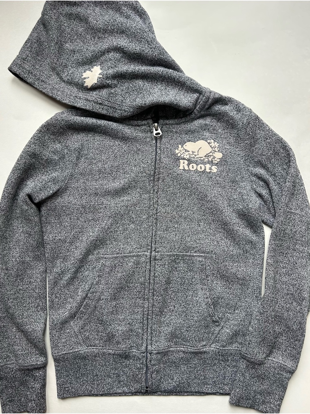 Roots Kids Heather Gray Full-Zip Hoodie with Logo
